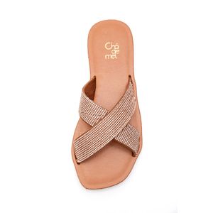 Chinelo Chá De Mel Rasteira Feminina Strass Lc9005 Nude