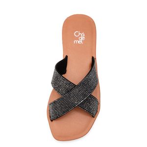 Chinelo Chá De Mel Rasteira Feminina Strass Lc9005 Preto