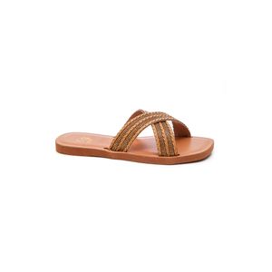 Chinelo Chá De Mel Rasteira Feminina Strass Trança Lc9003 Caramelo