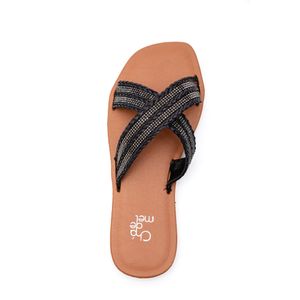 Chinelo Chá De Mel Rasteira Feminina Strass Trança Lc9003 Preto