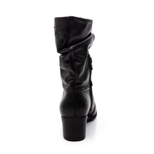 Bota Pegada Cano Médio Slouch Feminina Couro 280901-02 Preto