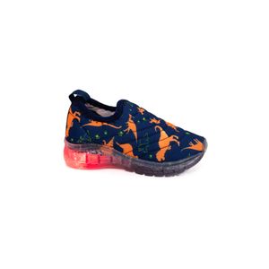 Tênis Crik Led Infantil Menino Sem Cadarço X14-Dino Laranja Azul