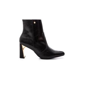 Bota Ramarim De Cano Baixo Feminina Salto Com Detalhe Dourado 2560101-01 Preto