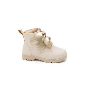 Bota Pequito Coturno Infantil Menina Laços 72.104-01 Off-White
