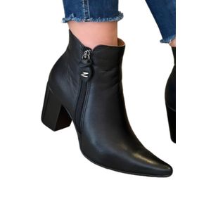 Bota Dina Mirtz  Cano Curto Feminina  Em Couro 20.987 Preto