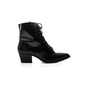 Bota Hits Cano Curto Feminina Cadarço Couro 499s-6319 Preto