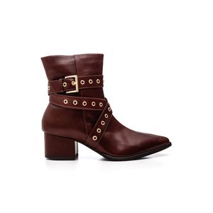 Bota Hits Cano Baixo Feminina Couro Ilhoses Metálicos 217-11802 Castanho