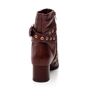 Bota Hits Cano Baixo Feminina Couro Ilhoses Metálicos 217-11802 Castanho