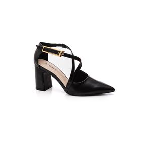 Sapato Bebecê Scarpin Salto Bloco Tira Transversal Feminino T7021-222 Preto
