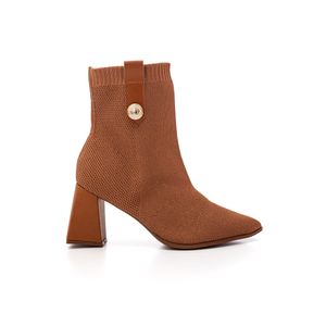 Bota Bebecê Knit Cano Médio Feminina Bico Fino T4338-298 Caramelo