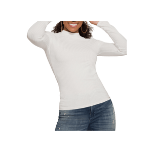 Blusa Lunender Manga Longa Canelada Com Gola Alta 00342 Off-White
