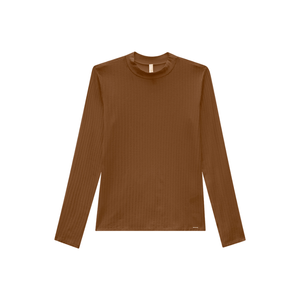 Blusa Lunender Manga Longa Canelada Com Gola Alta 00342 Marrom