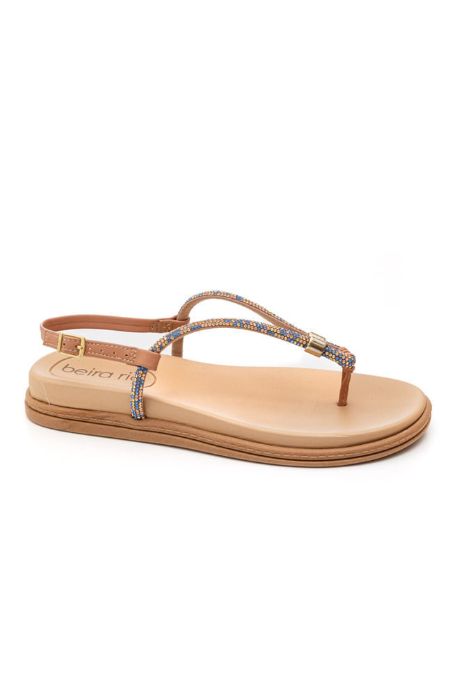Sandalia Beira Rio Rasteira Feminina Strass 8513.109 Nude