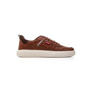 Tênis Zapy Casual Masculino Cadarço Couro Ecológico 7275 Caramelo