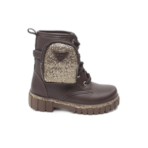 Bota Nilqi Coturno Juvenil Menina Tratorada Glitter 1510.6.60 Marrom