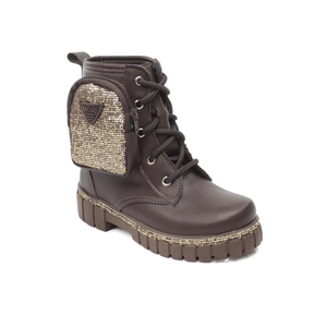 Bota Nilqi Coturno Juvenil Menina Tratorada Glitter 1510.6.60 Marrom