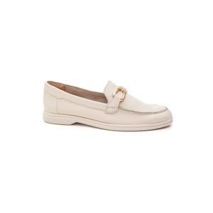 Sapato Mocassim Comfortflex Feminino Couro 2560303-01 Off-White