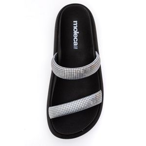 Chinelo Moleca Papete Feminina Tiras Prateadas 5507.101.28958 Preto