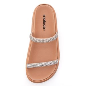 Chinelo Moleca Rasteira Feminina Strass 5469 Nude