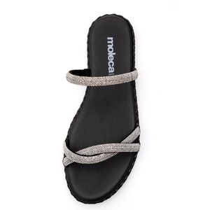 Sandália Moleca Rasteira Feminina Strass 5452.141.29709 Preto