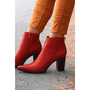 Bota Dina Mirtz Em Couro Feminina Cano Baixo 20.817 Vermelho