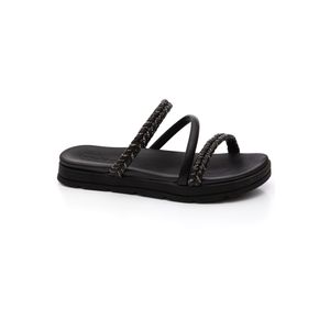 Chinelo Moleca Papete Feminina Tiras Strass 5490.114 Preto