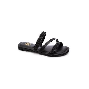 Chinelo Molekinha Rasteira Juvenil Menina Tiras Strass 2354.117 Preto