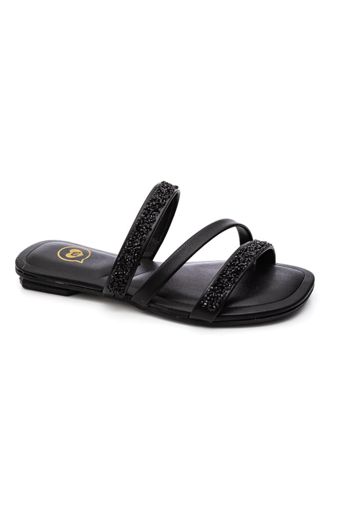 Chinelo Molekinha Rasteira Juvenil Menina Tiras Strass 2354.117 Preto