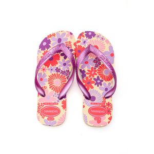 Chinelo Havaianas Flores Juvenil Menina Tiras Metálicas Bege