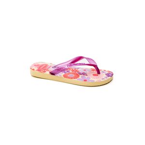 Chinelo Havaianas Flores Juvenil Menina Tiras Metálicas Bege