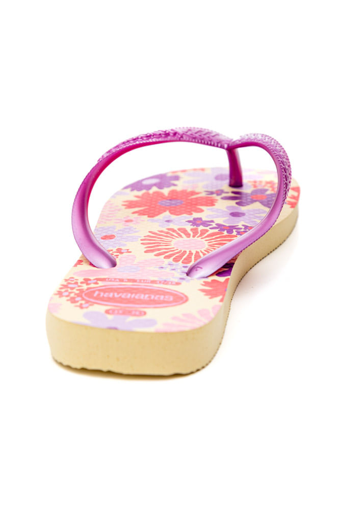 Chinelo-Havaianas-Flores-Juvenil-Menina-Tiras-Metalicas-Bege