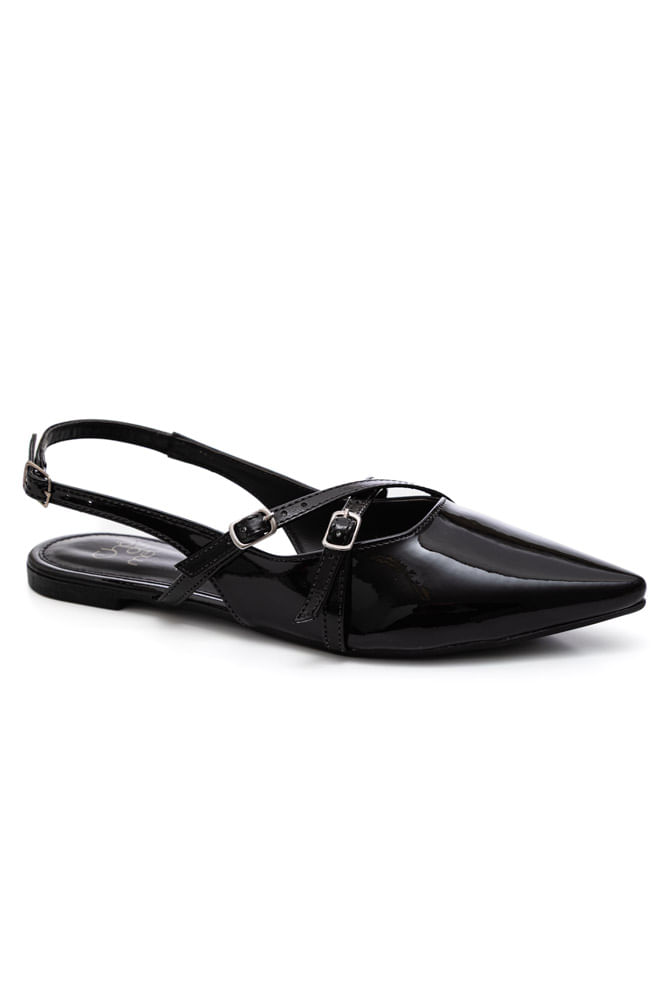 Sapatilha Chá De Mel Bico Fino Feminina Fivelas Slingback 3368 Preto