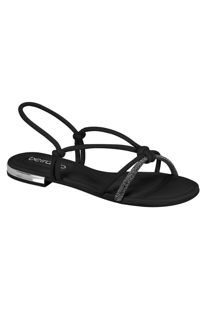 Sandália Beira Rio Rasteira Feminina Tiras Entrelaçadas 8263.983 Preto