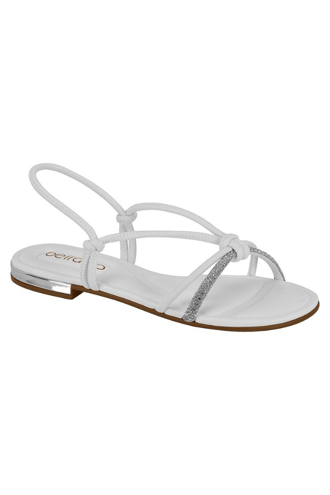 Sandália Beira Rio Rasteira Feminina Tiras Entrelaçadas 8263.983 Branco