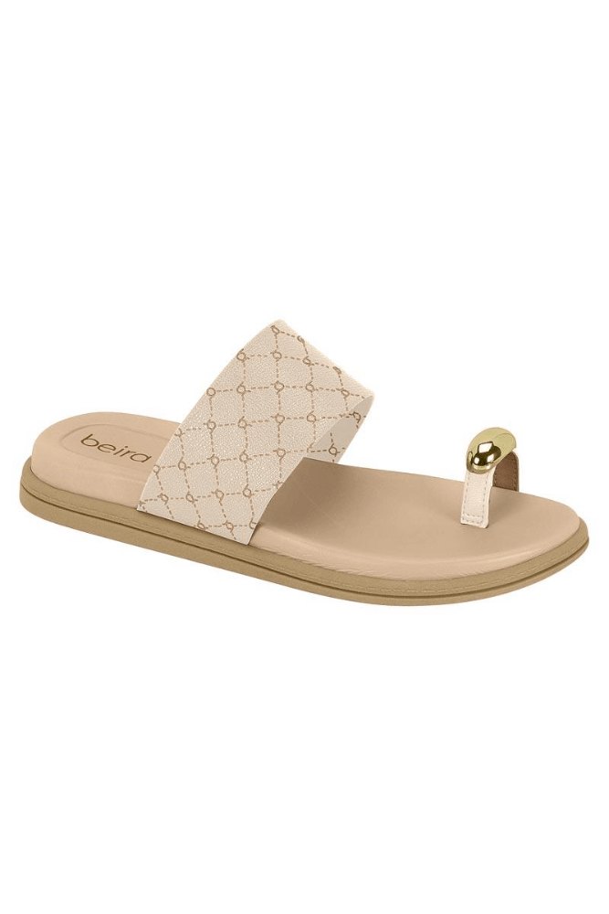 Chinelo Beira Rio Rasteira Feminino Adorno Metálico 8513.116 Off-White