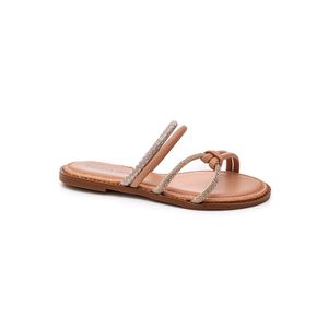 Chinelo Beira Rio Rasteiro Feminino Tiras Strass 8472.417 Bege