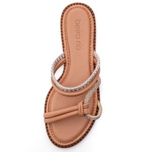 Chinelo Beira Rio Rasteiro Feminino Tiras Strass 8472.417 Bege