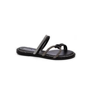 Chinelo Beira Rio Rasteiro Feminino Tiras Strass 8472.417 Preto