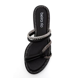 Chinelo Beira Rio Rasteiro Feminino Tiras Strass 8472.417 Preto