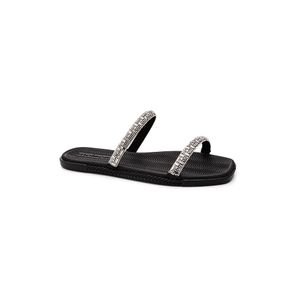 Chinelo Moleca Rasteira Feminina Tiras De Brilho 5494.112 Preto