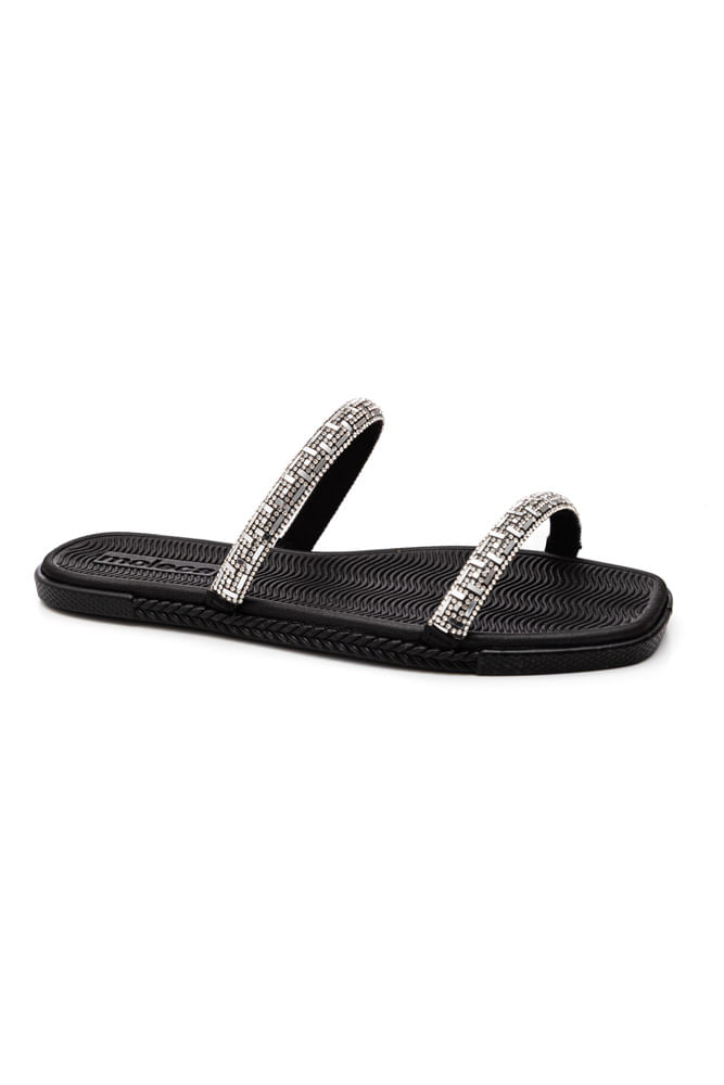 Chinelo Moleca Rasteira Feminina Tiras De Brilho 5494.112 Preto