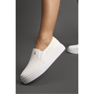 Tênis Santa Lolla Slip On Feminino Flat Bico Redondo Branco