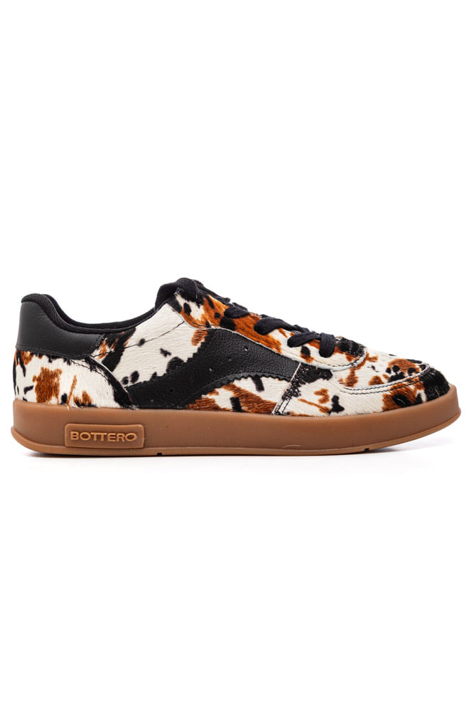 Tenis-Bottero-Casual-Feminino-Couro-Camurca-Estampa-De-Onca-364909-Preto