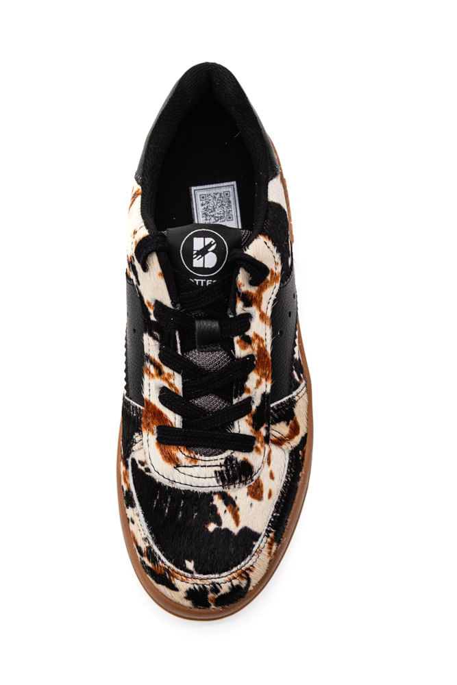 Tenis-Bottero-Casual-Feminino-Couro-Camurca-Estampa-De-Onca-364909-Preto