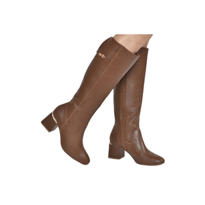 Bota Via Marte Cano Alto Montaria Feminina Couro 243-006-01 Marrom