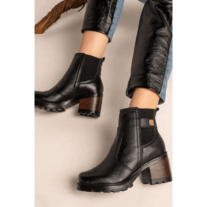 Bota Pegada  Cano Curto Feminina Em Couro  Levels 281309-05 Preto