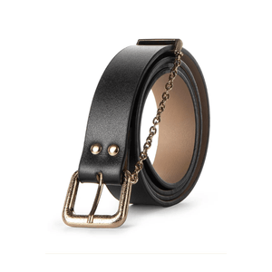 Cinto Dakota Em Couro Detalhe De Corrente Ci015-01 Preto