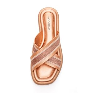 Chinelo Piccadilly Rasteira Feminina Tira Cruzada Glitter  532007 Cobre