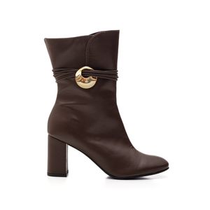Bota Chá De Mel Cano Médio Feminina Napa Anel Dourado 8439.88643 Marrom