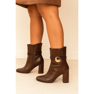 Bota Chá De Mel Cano Médio Feminina Napa Anel Dourado 8439.88643 Marrom